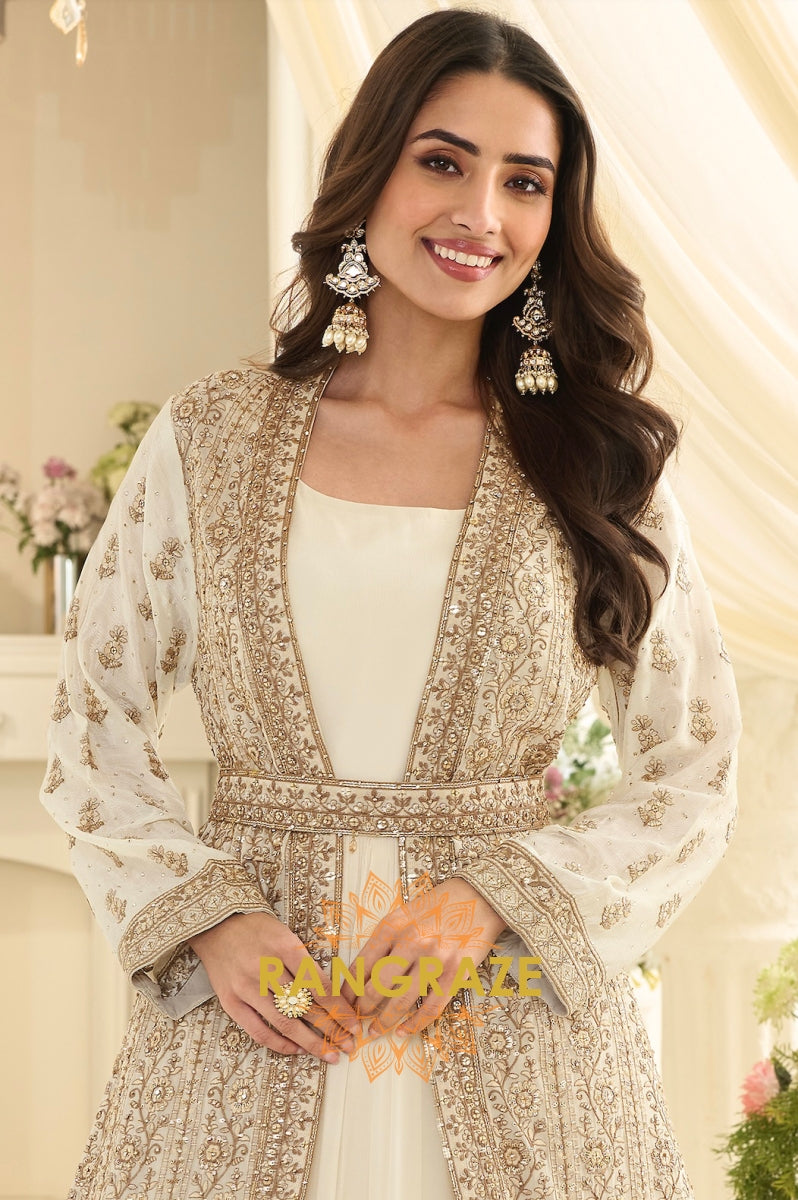 Ivory Premium Chinon Embroidered Anarkali Set