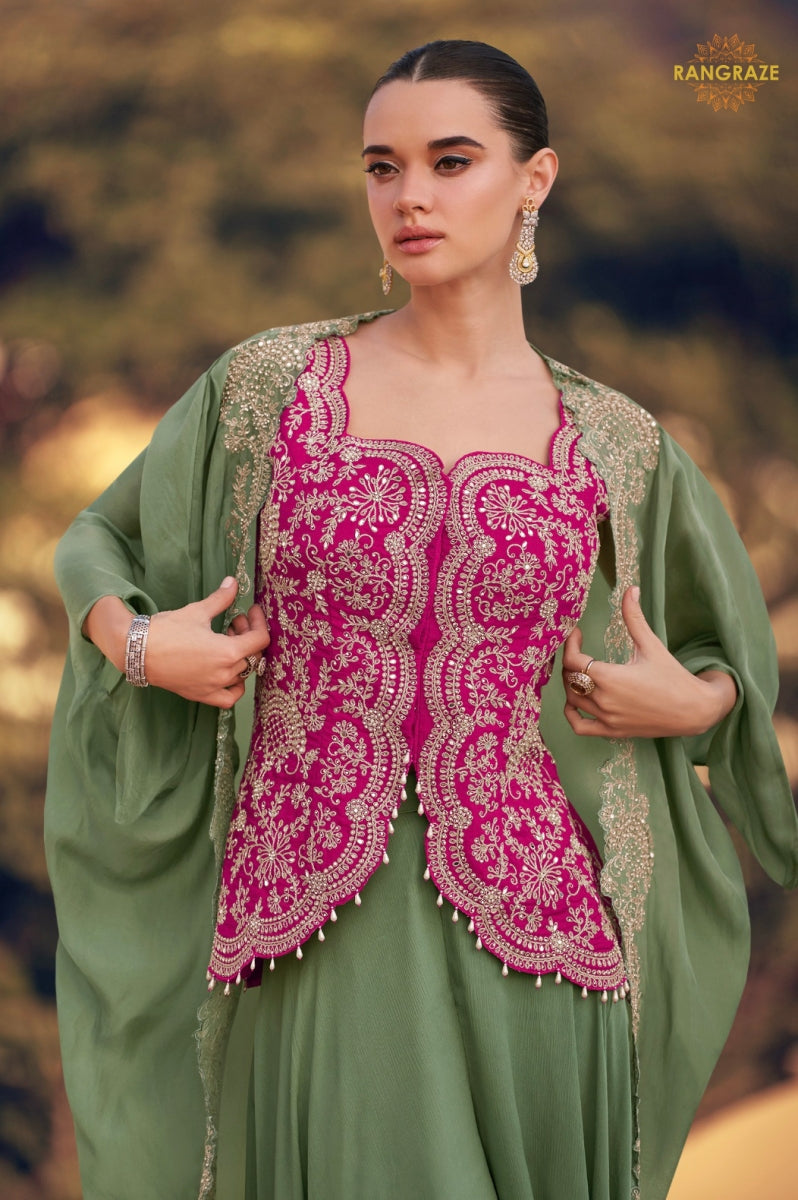 Olive Zaria Chinnon Silk Jacket Suit Set