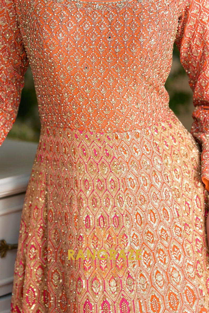 Orange Peach Premium Georgette Designer Anarkali Suit Set