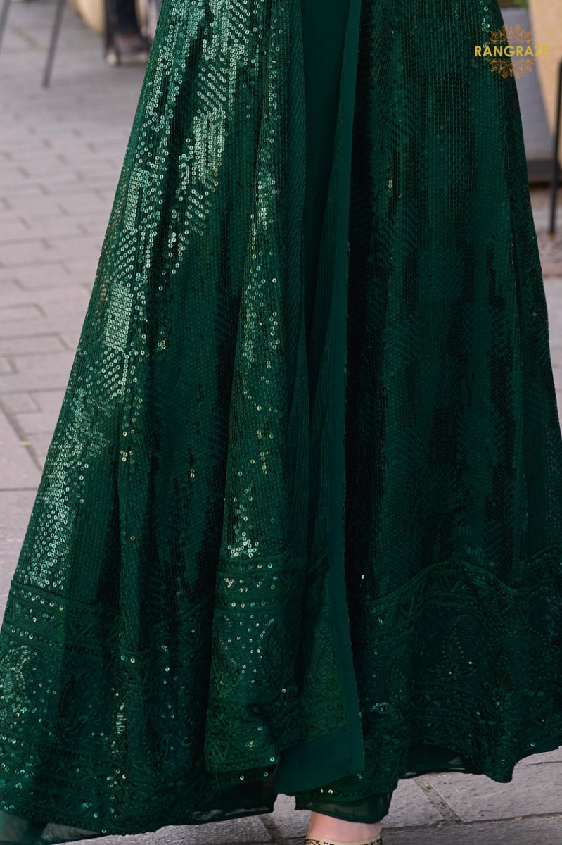 Emerald Green Sequined Georgette Palazzo Suit Set