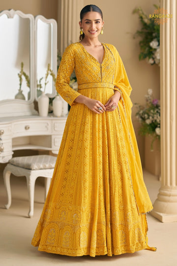 Mustard Yellow Premium Georgette Anarkali Suit Set