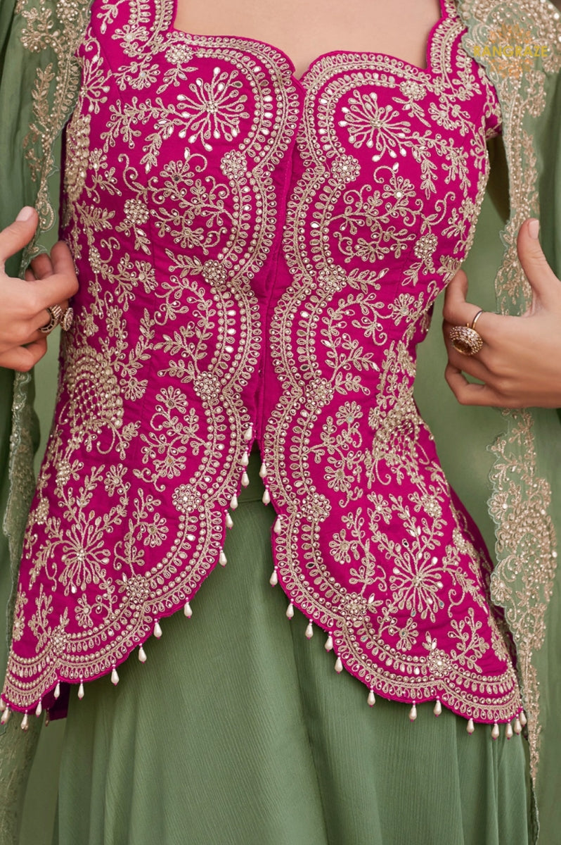 Olive Zaria Chinnon Silk Jacket Suit Set