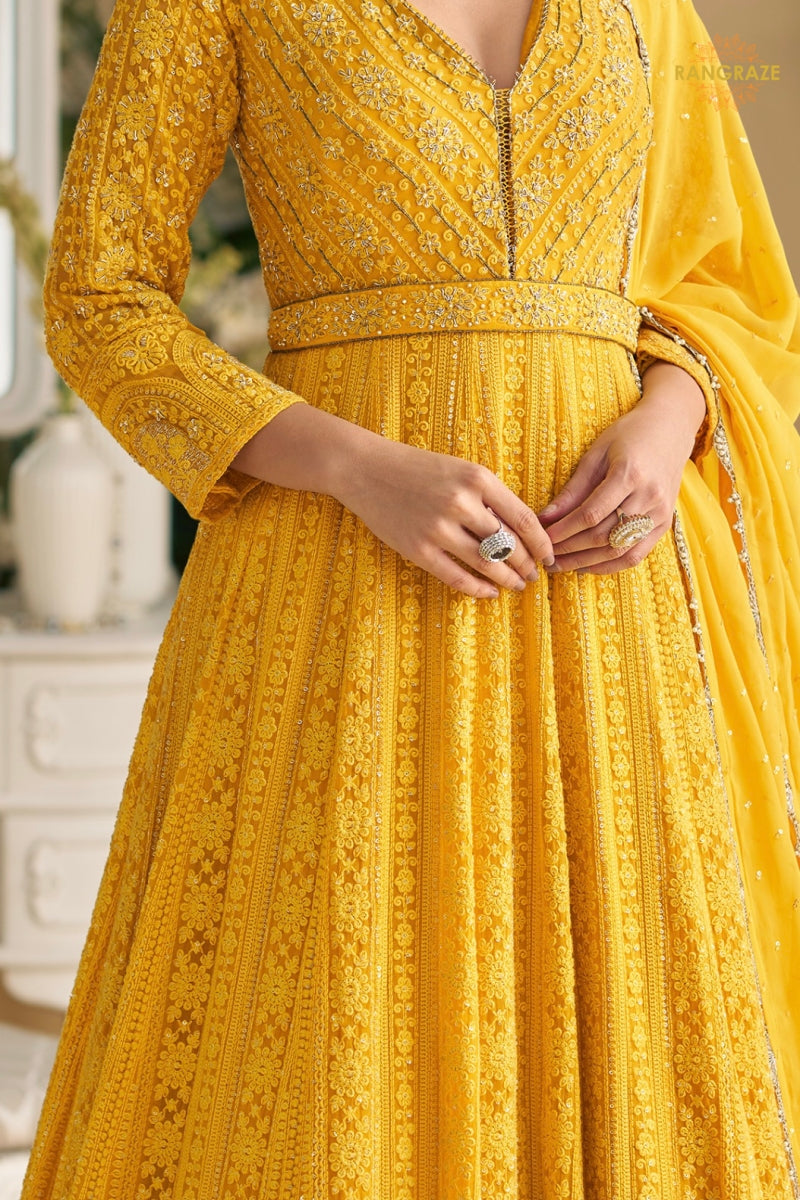 Mustard Yellow Premium Georgette Anarkali Suit Set