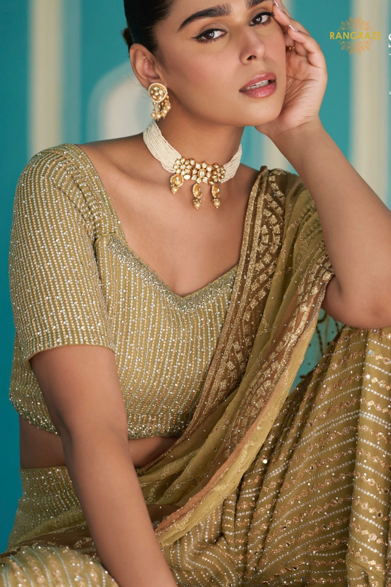 Antique Gold Readymade Georgette Palazzo Suit Set with Dupatta