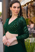 Emerald Green Sequined Georgette Palazzo Suit Set