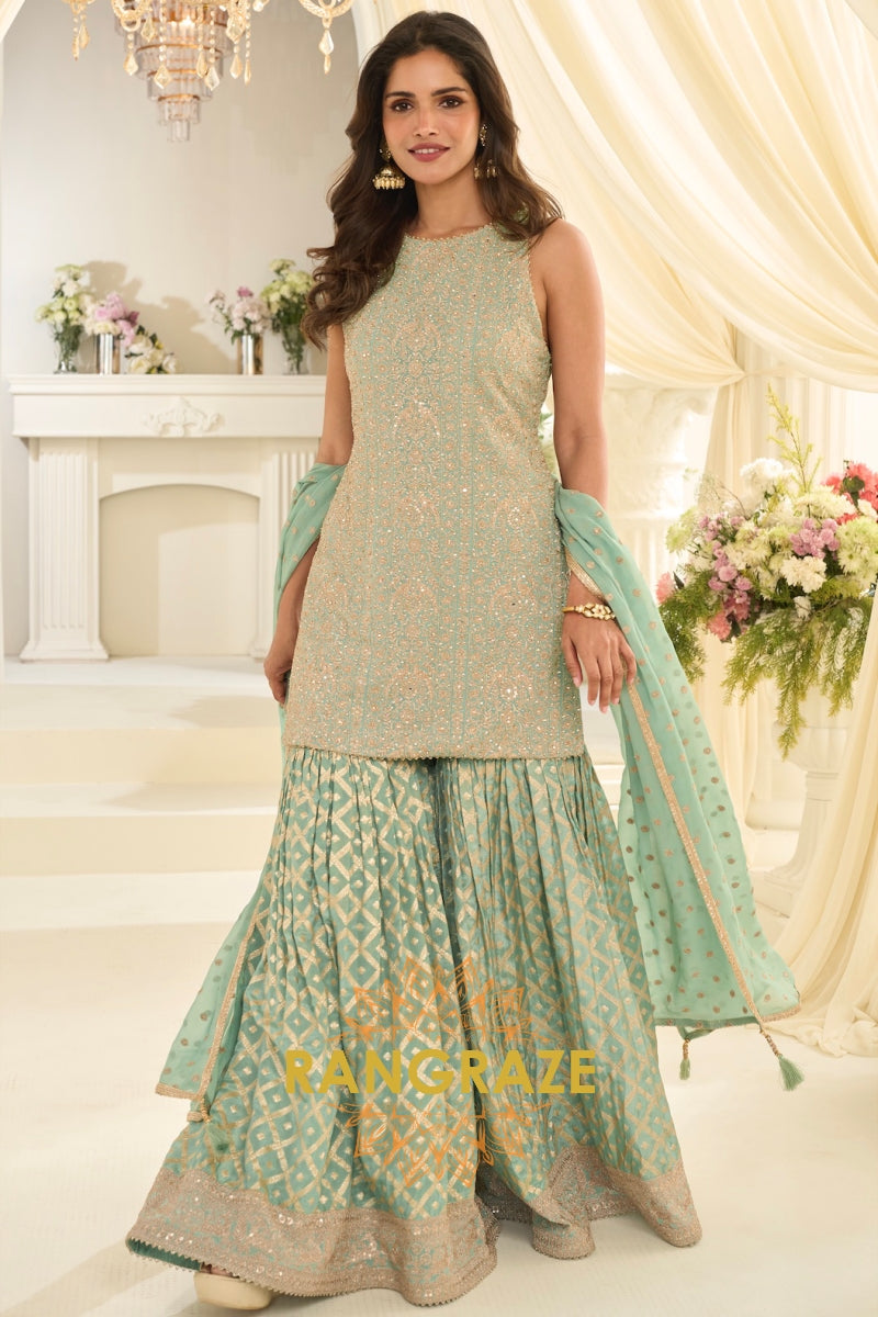 Mint Luxe Premium Georgette Sharara Set