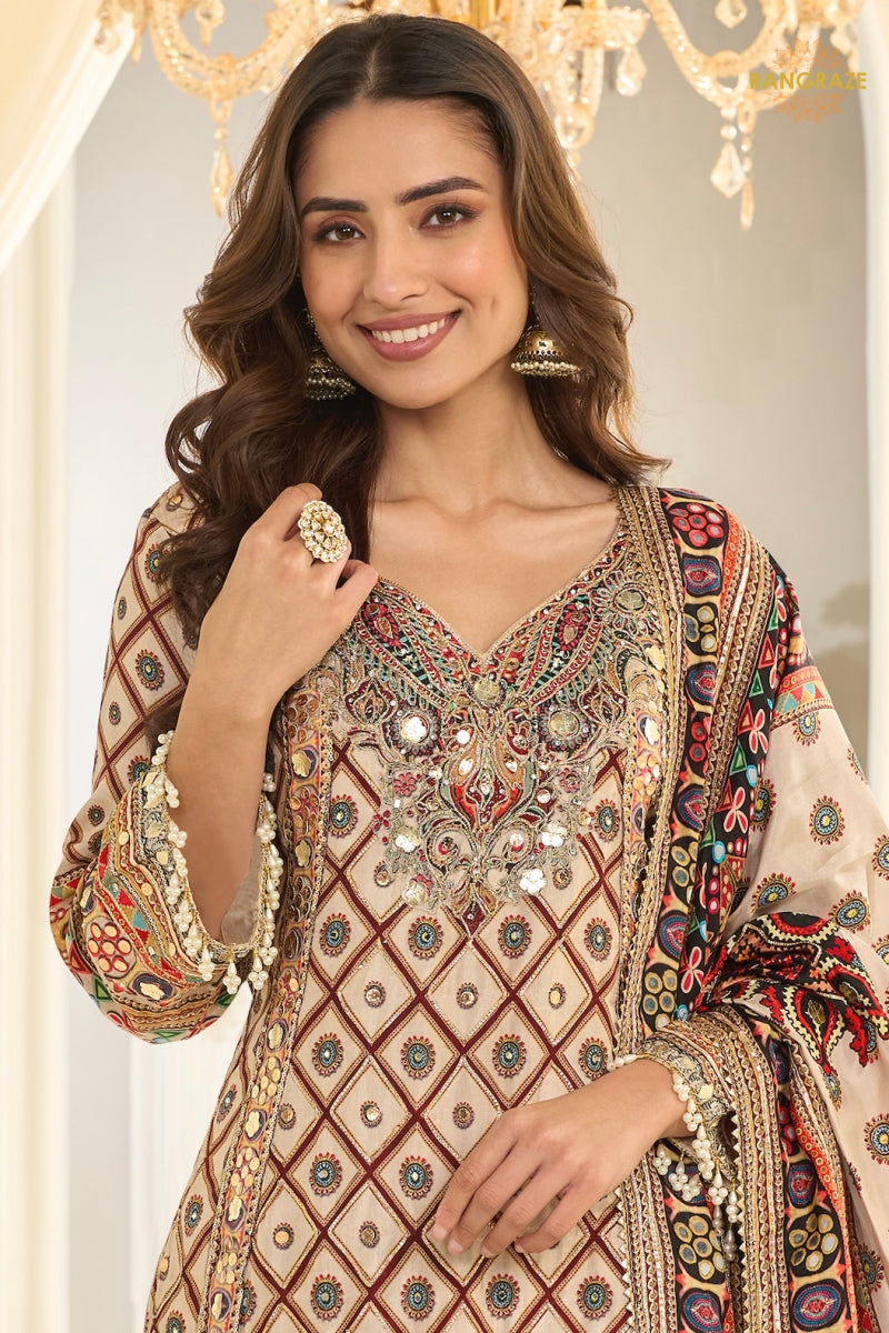 Gulnaar Heritage Crepe Silk Suit Set