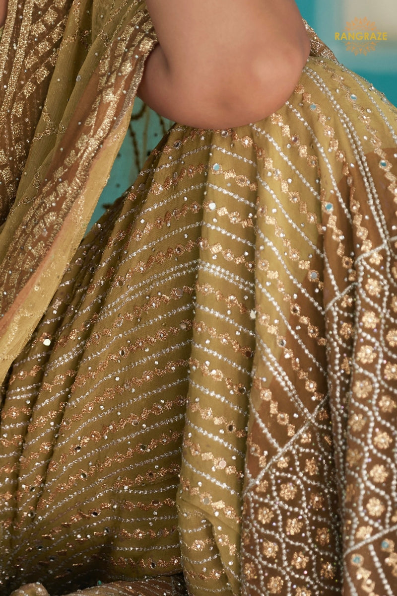 Antique Gold Readymade Georgette Palazzo Suit Set with Dupatta