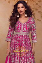 Rani Pink Premium Chinon Embroidered Designer Suit Set