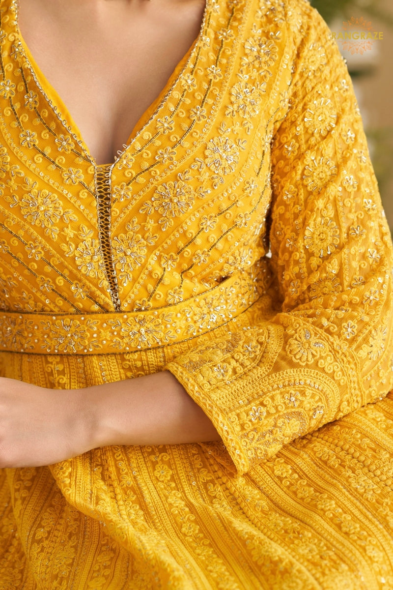 Mustard Yellow Premium Georgette Anarkali Suit Set
