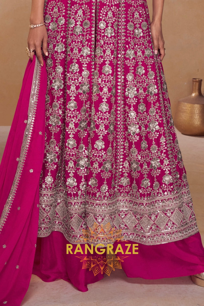 Rani Pink Premium Chinon Embroidered Designer Suit Set