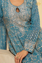 Teal Blue Georgette Anarkali Palazzo Suit Set