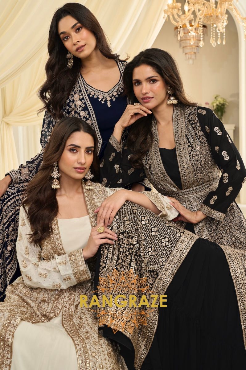 Black Premium Chinon Embroidered Anarkali Set