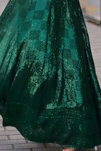 Emerald Green Sequined Georgette Palazzo Suit Set