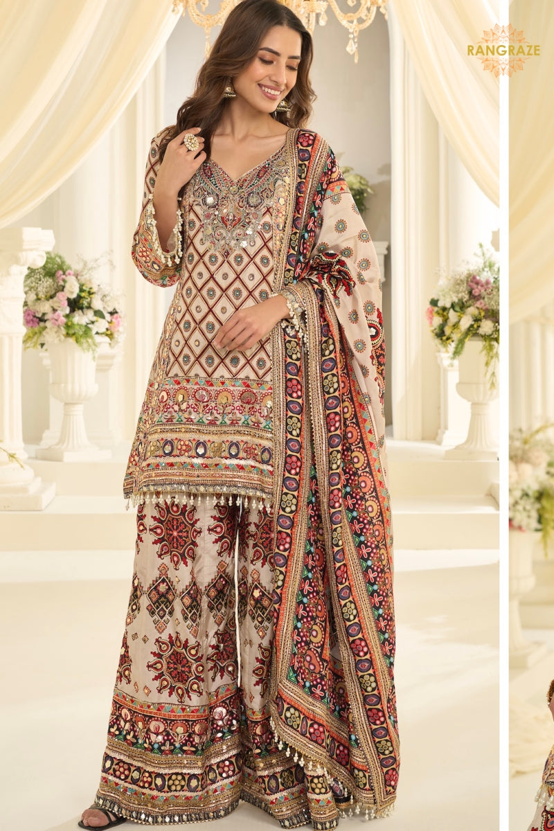 Gulnaar Heritage Crepe Silk Suit Set