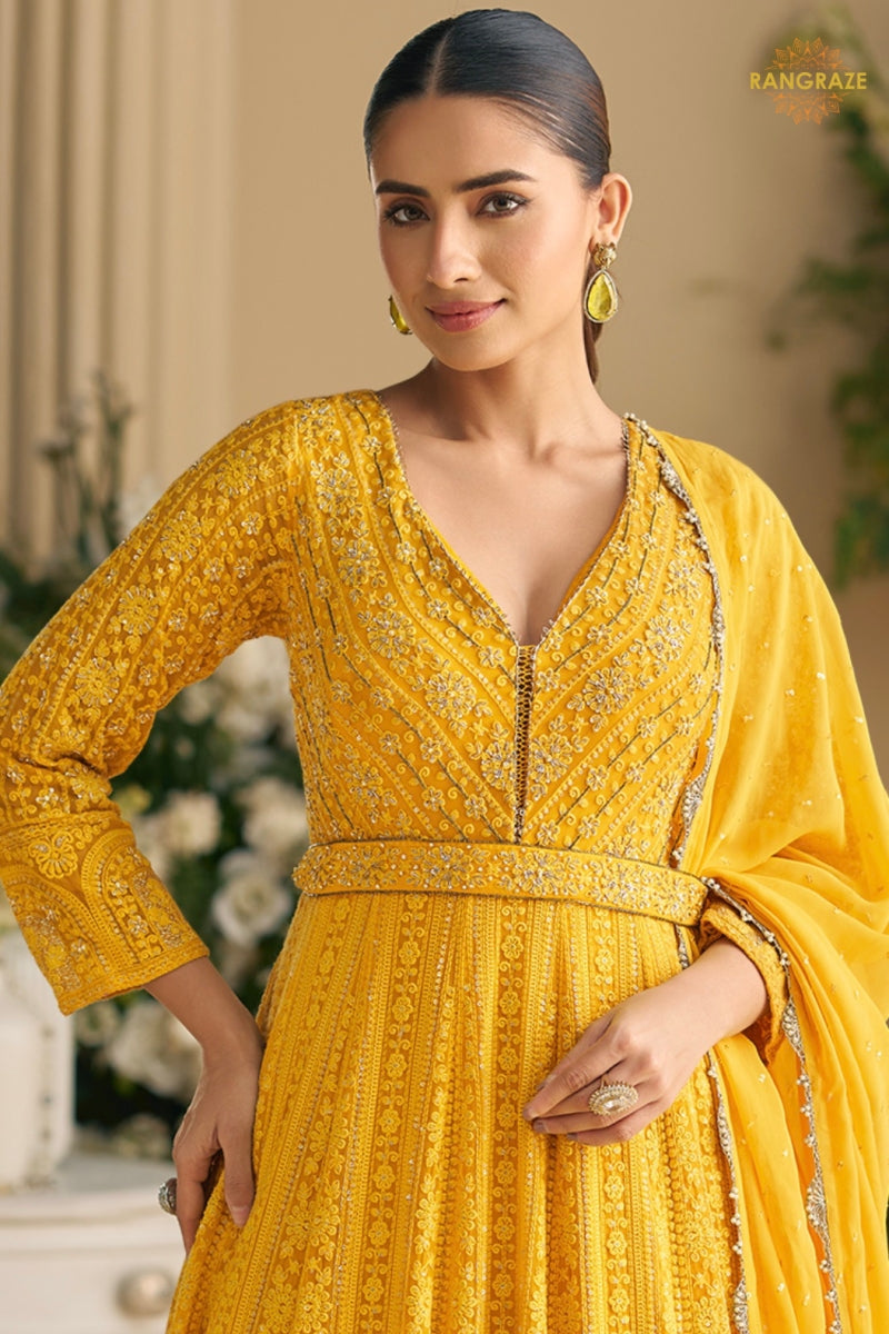 Mustard Yellow Premium Georgette Anarkali Suit Set