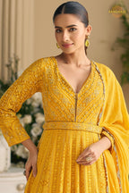 Mustard Yellow Premium Georgette Anarkali Suit Set