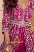 Rani Pink Premium Chinon Embroidered Designer Suit Set
