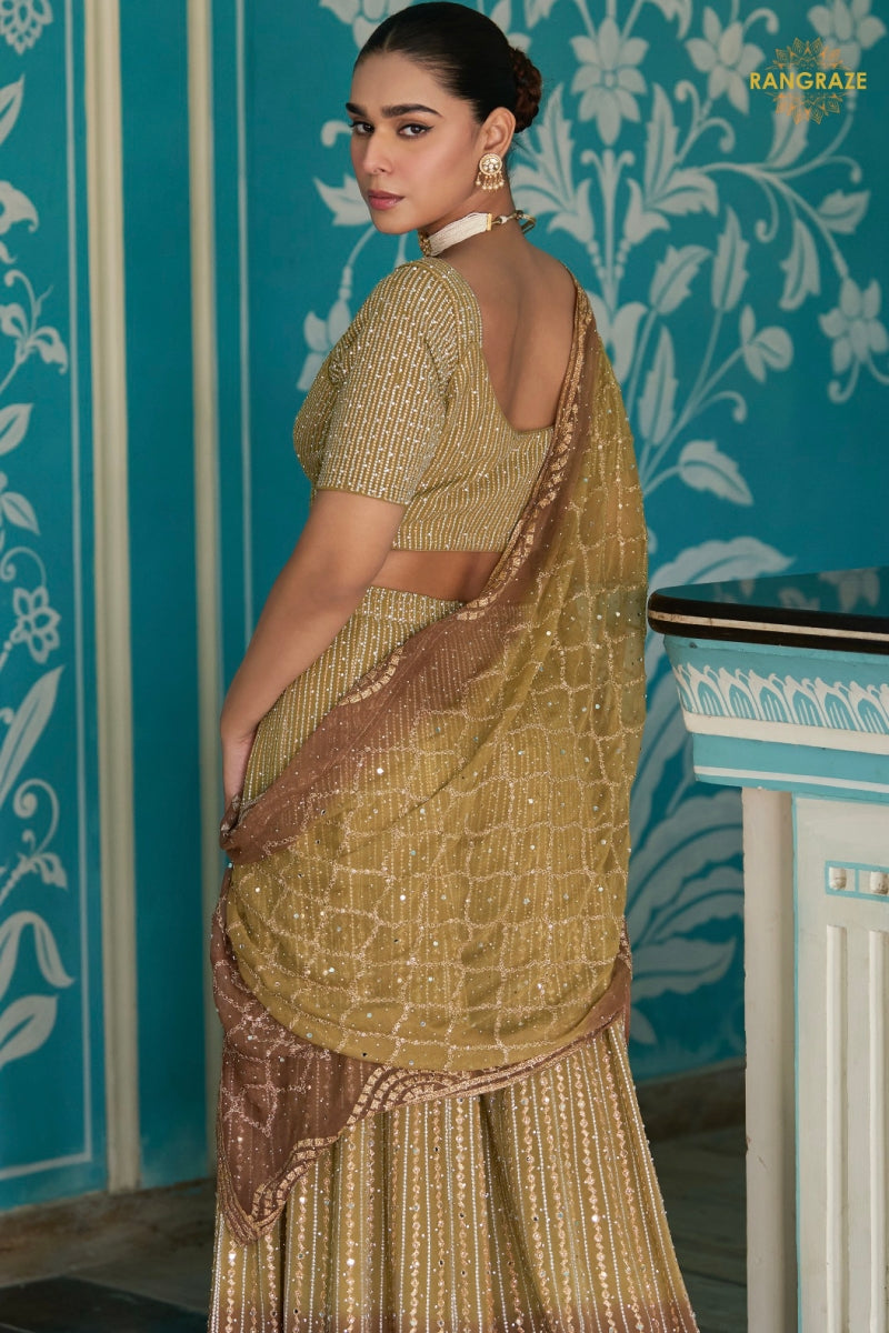 Antique Gold Readymade Georgette Palazzo Suit Set with Dupatta