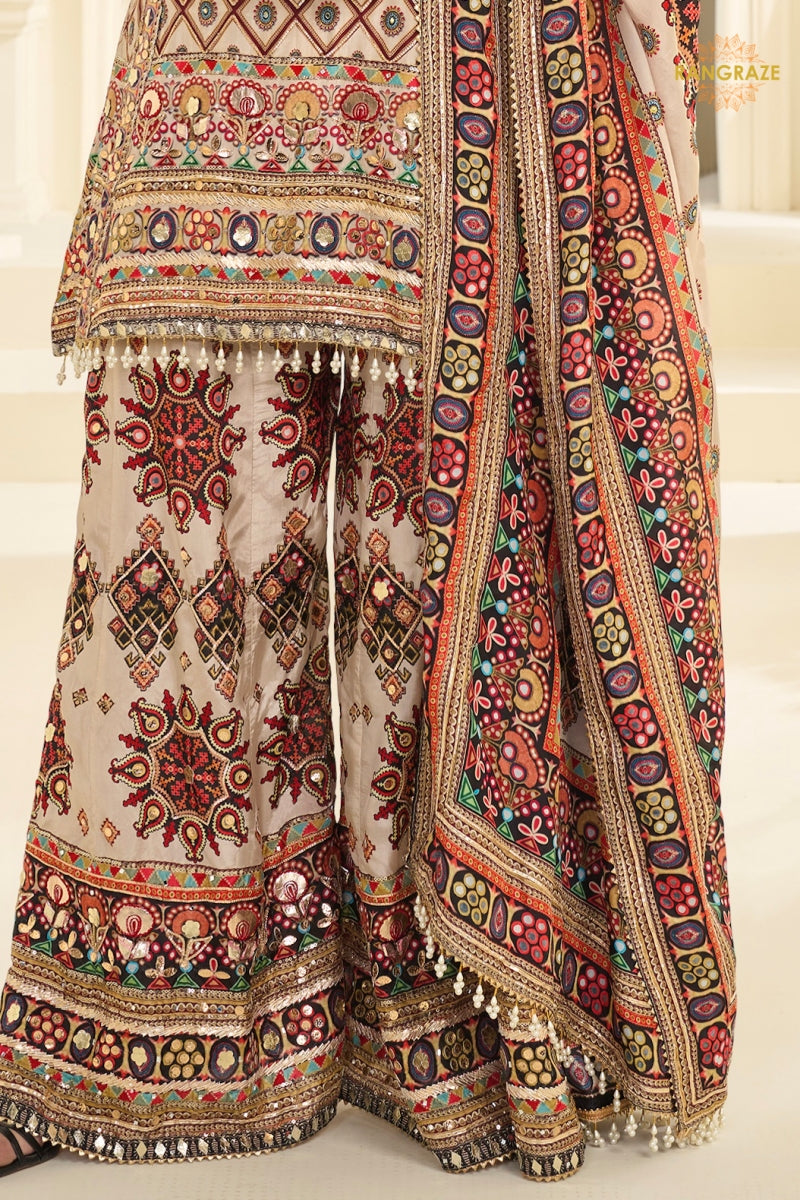 Gulnaar Heritage Crepe Silk Suit Set