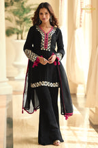 Black Mirror Silk Palazzo Suit Set
