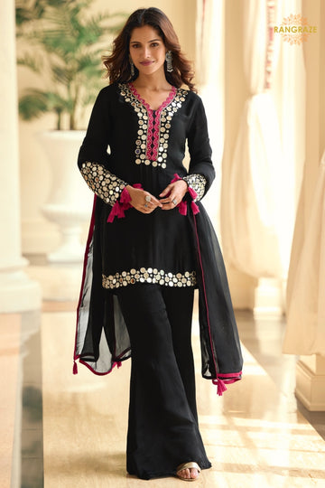 Black Mirror Silk Palazzo Suit Set