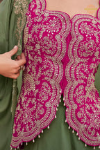 Olive Zaria Chinnon Silk Jacket Suit Set