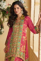 Gulnaar Crepe Silk Embroidered Mirror Work Suit Set