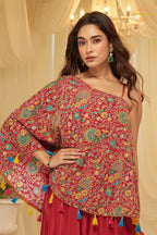 Ruby Folk Crepe Poncho Palazzo Suit Set