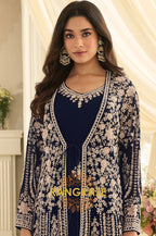 Navy Blue Premium Chinon Embroidered Anarkali Set