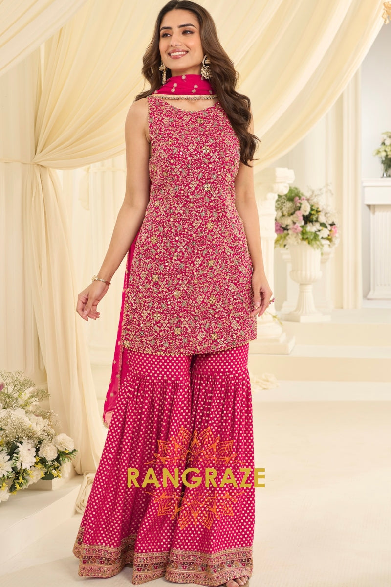 Rani Pink Premium Georgette Suit Set