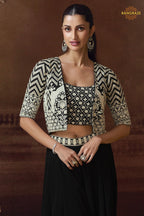Noir Ivory Embroidered Palazzo Jacket Suit Set
