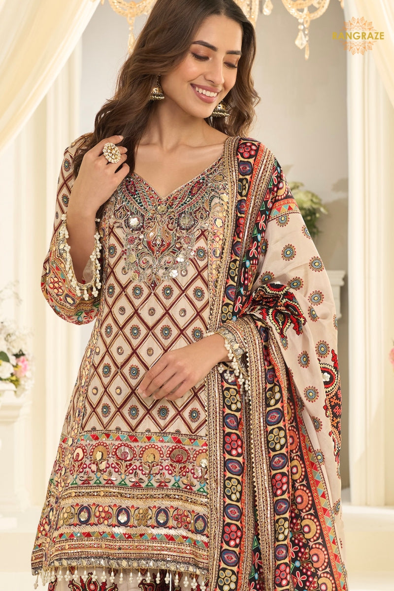Gulnaar Heritage Crepe Silk Suit Set