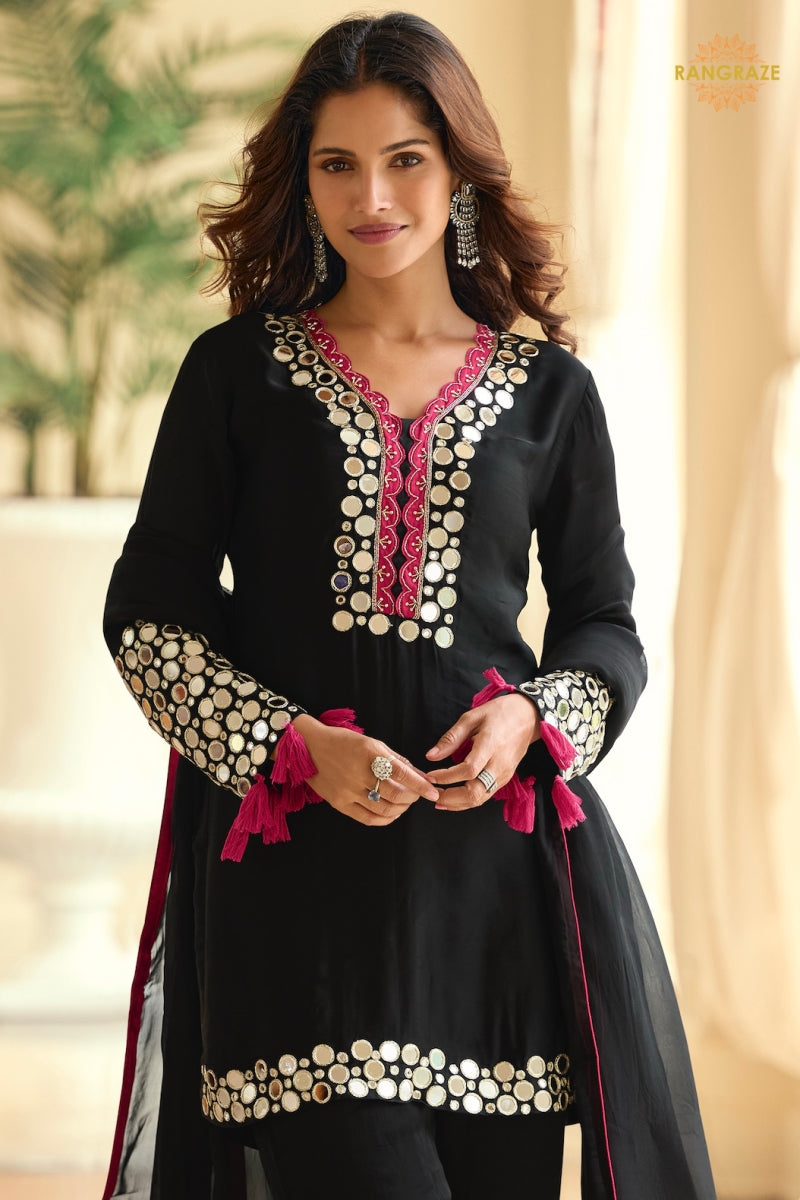 Black Mirror Silk Palazzo Suit Set