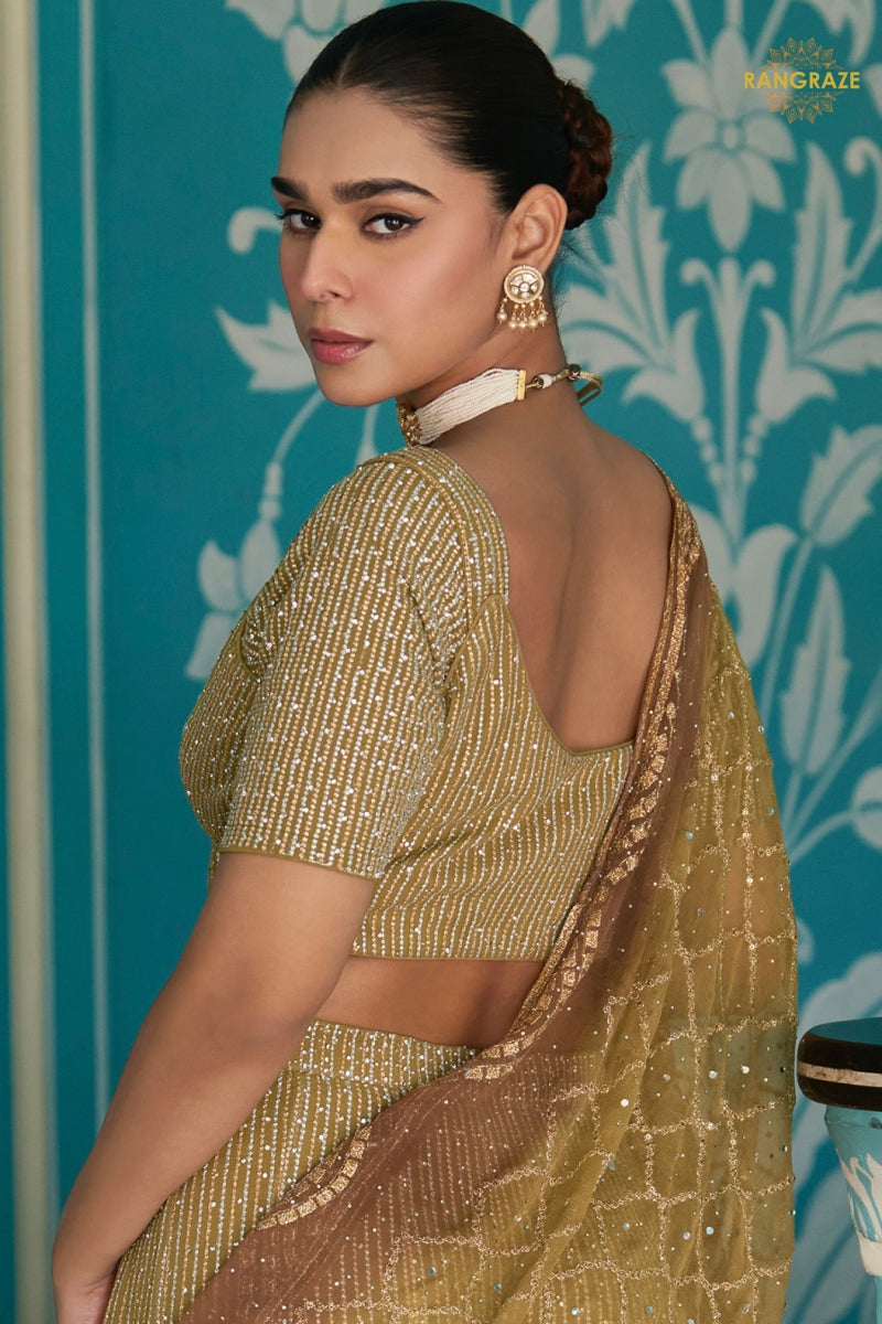 Antique Gold Readymade Georgette Palazzo Suit Set with Dupatta