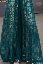 Teal Green Sequined Georgette Palazzo Suit Set