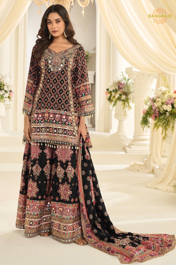 Noir Mirror Crepe Silk Suit Set