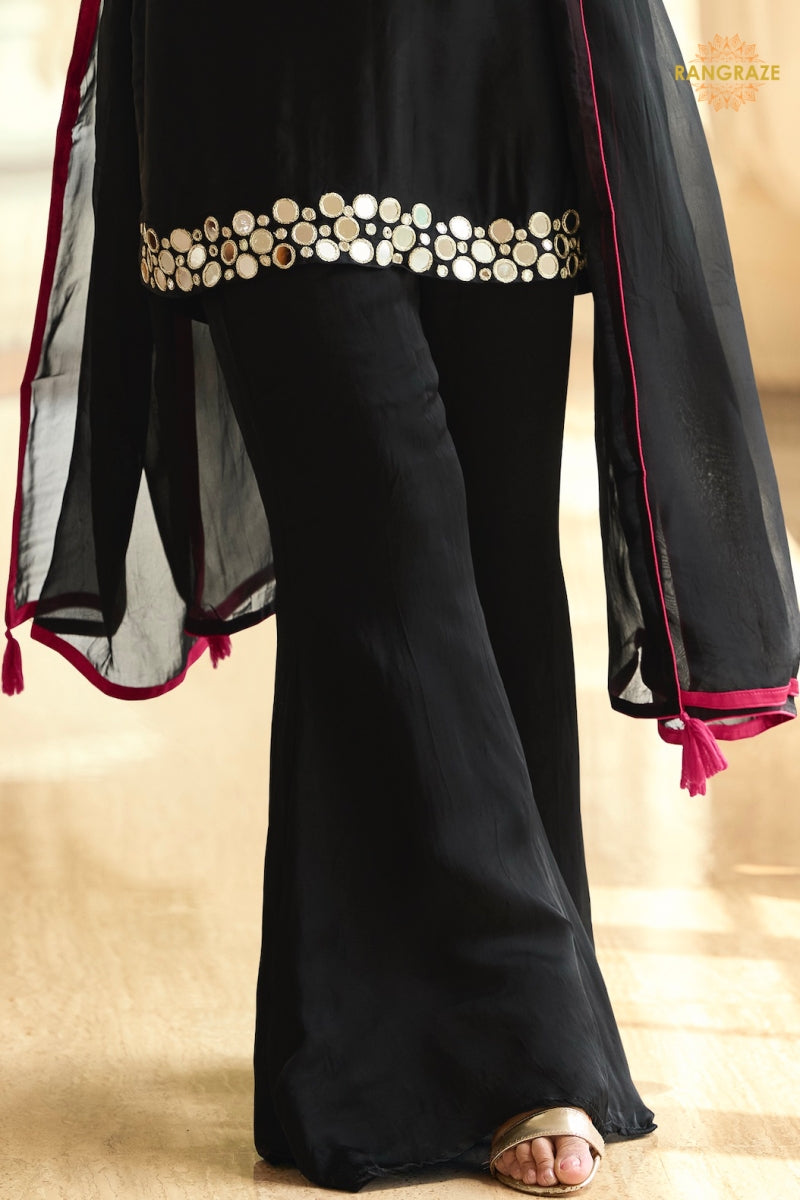 Black Mirror Silk Palazzo Suit Set