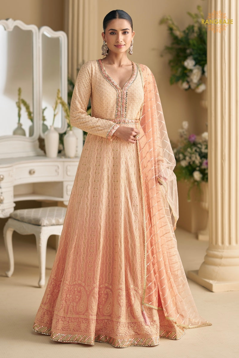 Peach Premium Georgette Anarkali Suit Set