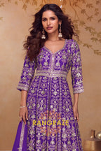 Royal Purple Premium Chinon Embroidered Designer Suit Set