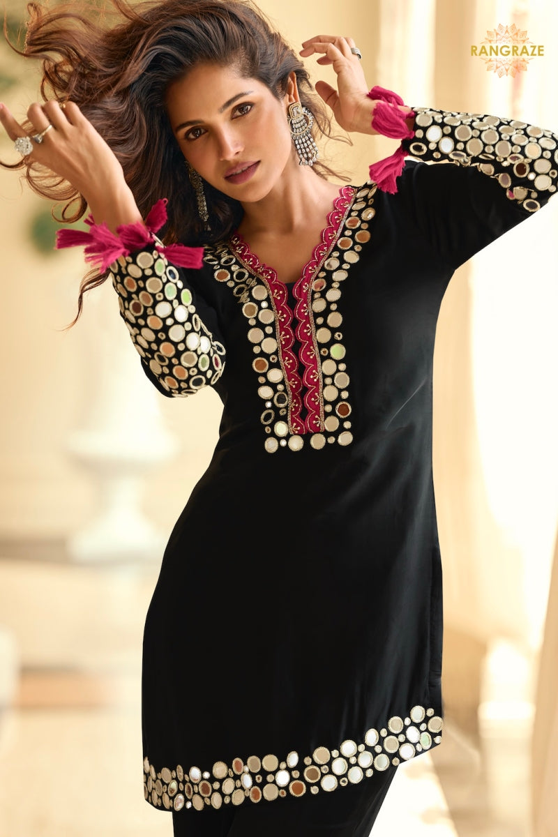 Black Mirror Silk Palazzo Suit Set