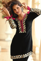 Black Mirror Silk Palazzo Suit Set