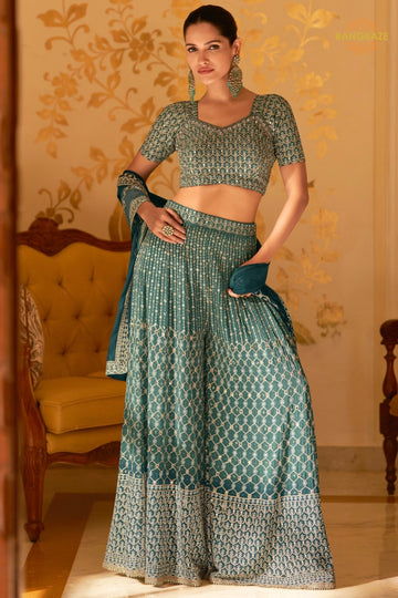 Teal Readymade Georgette Palazzo Suit Set with Dupatta