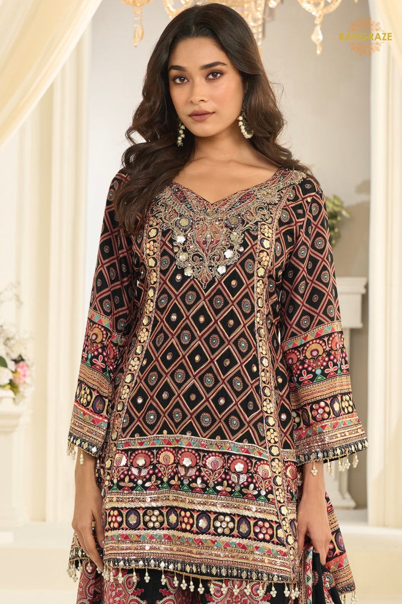 Noir Mirror Crepe Silk Suit Set