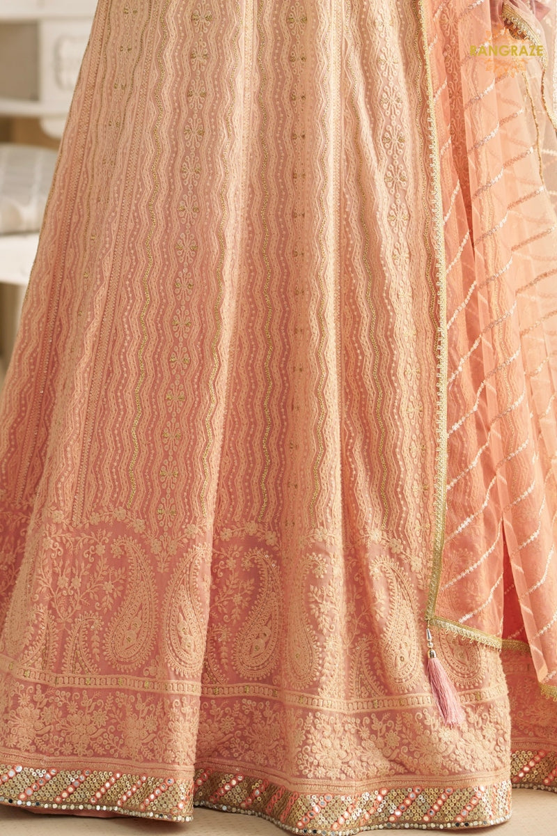 Peach Premium Georgette Anarkali Suit Set