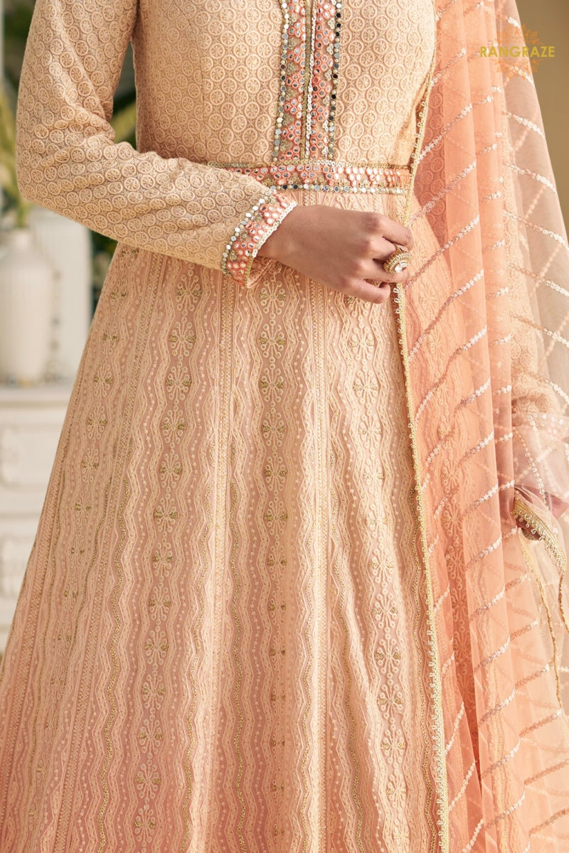 Peach Premium Georgette Anarkali Suit Set