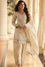Ivory Mirror Silk Palazzo Suit Set