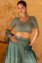 Teal Readymade Georgette Palazzo Suit Set with Dupatta