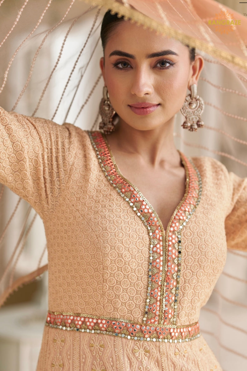 Peach Premium Georgette Anarkali Suit Set