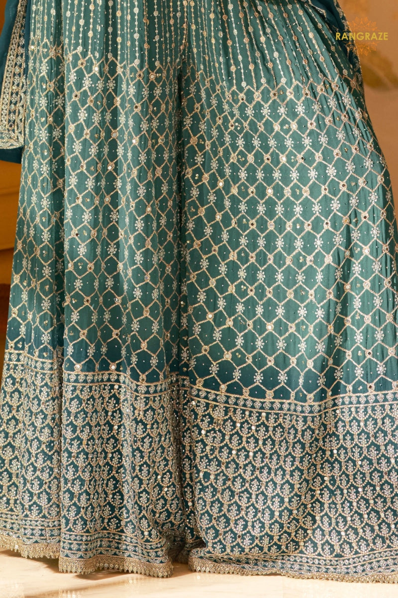Teal Readymade Georgette Palazzo Suit Set with Dupatta